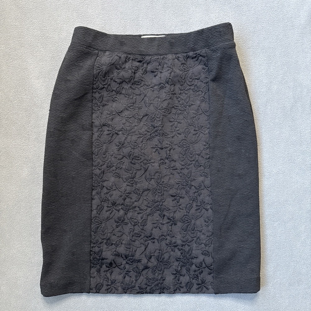 Moulinette Soeurs Pencil Skirt Womens‎ 4 Black Floral Textured Lined Stretch